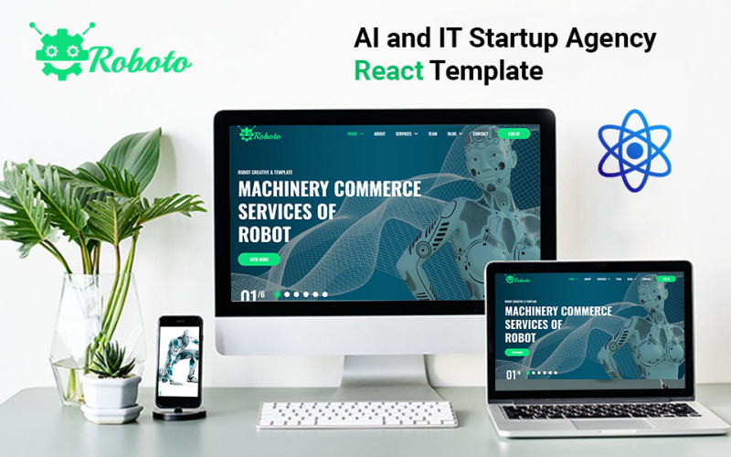Roboto – Шаблон веб-сайту агентства React зі штучного інтелекту та ІТ-стартапів