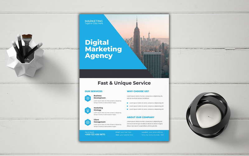 Flyer voor moderne digitale marketingbureaus voor bedrijfsprocesoptimalisatie
