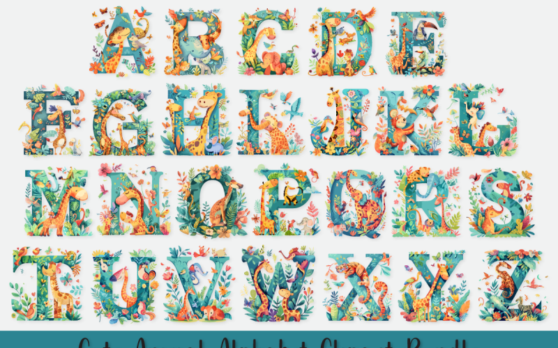 Niedliches Tier-Alphabet-Clipart-Paket