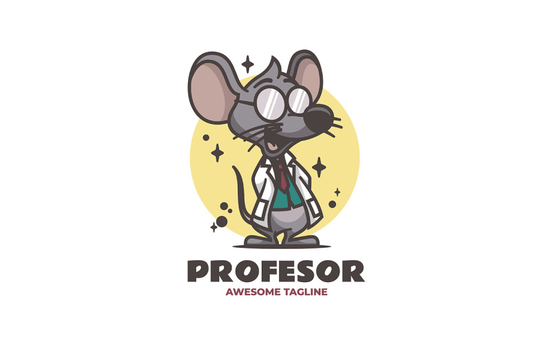 Logotipo dos desenhos animados da mascote do professor rato