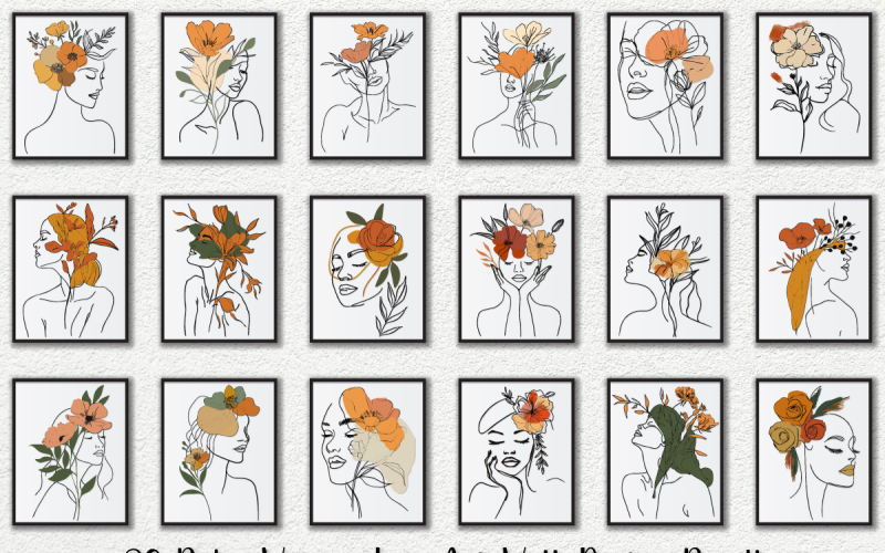 Pacote de pôster de parede de arte de linha feminina Boho