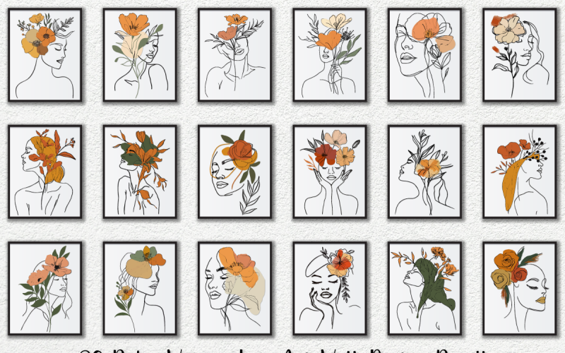 Paquete de pósteres de pared con arte lineal de mujer boho