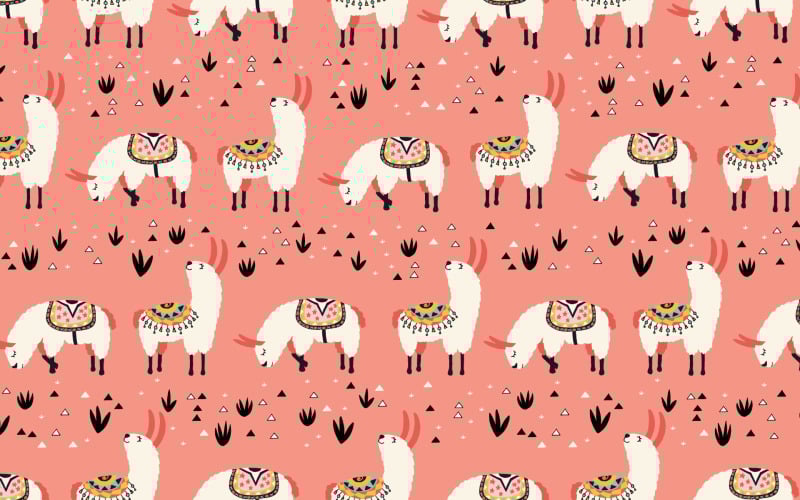 Lama's in een roze woestijn vectorpatroon