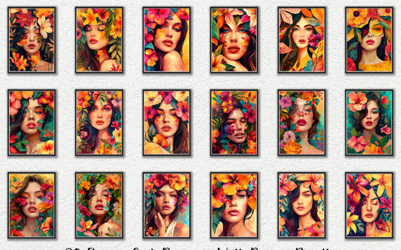 Pacote de pôsteres de arte de parede com retrato de florista