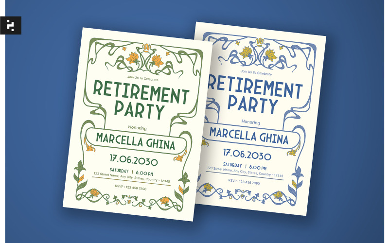 Pensioen uitnodiging voor feest Art Nouveau