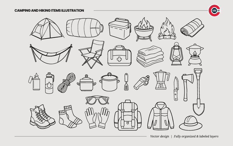 Camping och vandring objekt Illustration