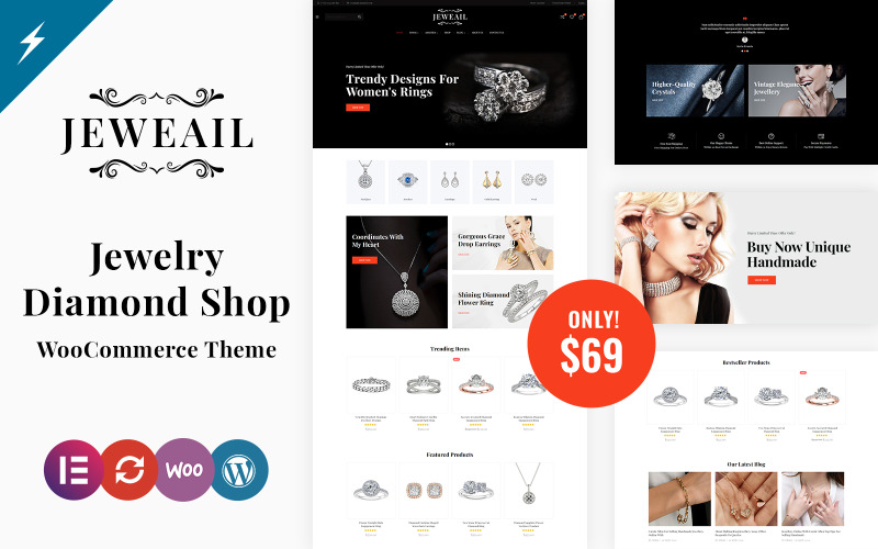 Jeweail - Tema WooCommerce para loja de joias e relógios com diamantes