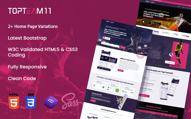 TopTeam11 | Fantasy App informativní HTML šablona