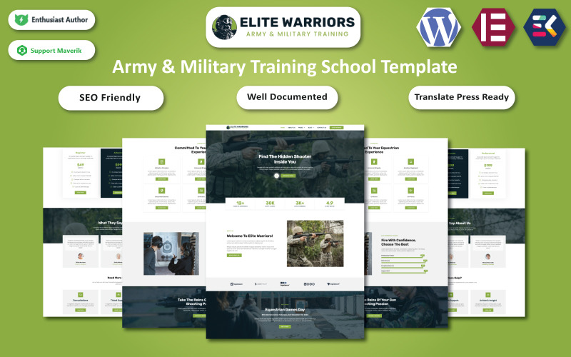 Elite Warriors — шаблон WordPress Elementor для ветеранов армии и школы военной подготовки