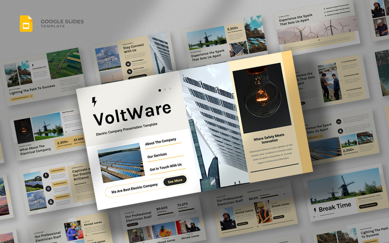 Voltware - Modèle de diapositives Google pour une entreprise d'électricité
