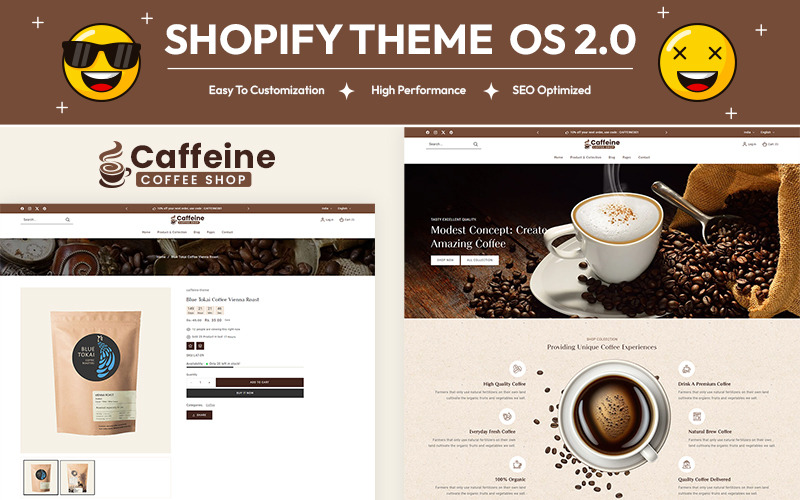 Caffeine - Tea & Coffee Cafe Store Багатофункціональна адаптивна тема Shopify 2.0