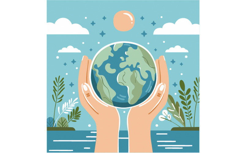 Dia Mundial Do Meio Ambiente Desenhado à Mão com as Mãos Segurando o Planeta ilustração