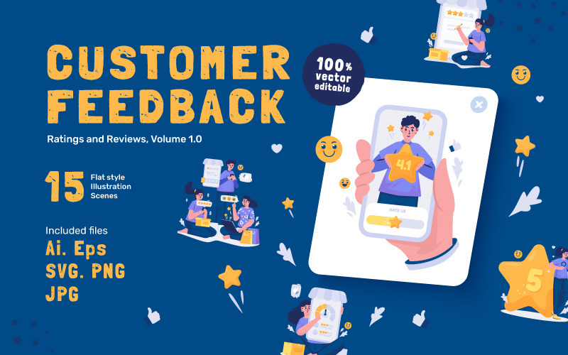 Flatty - Set di illustrazioni per il feedback dei clienti