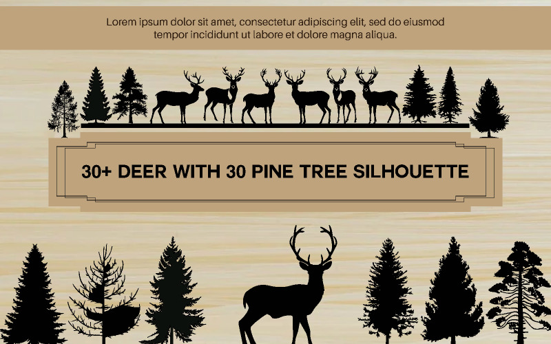 30+ 只鹿和 30 棵松树剪影