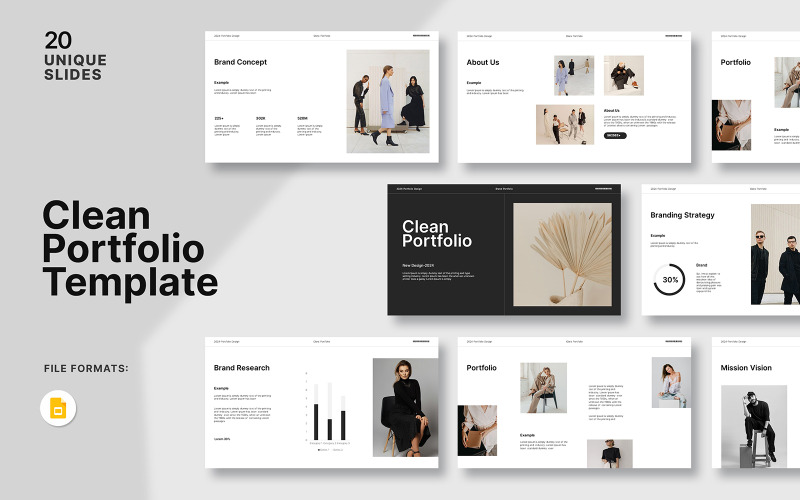 Modello di presentazione Googleslide portfolio pulito