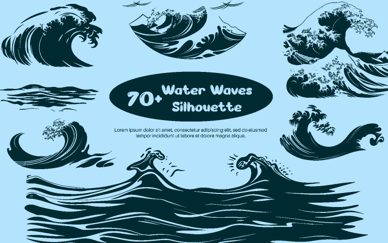 Silhueta de mais de 70 ondas de água
