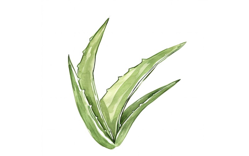 Aloe Vera Yaprakları Suluboya Tarzı Resim 2