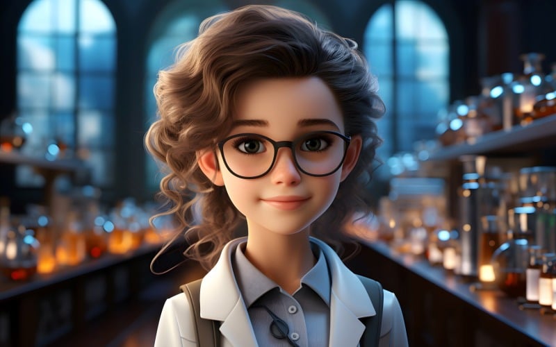 3D Character Child Girl Scientist with relevant environment 4.