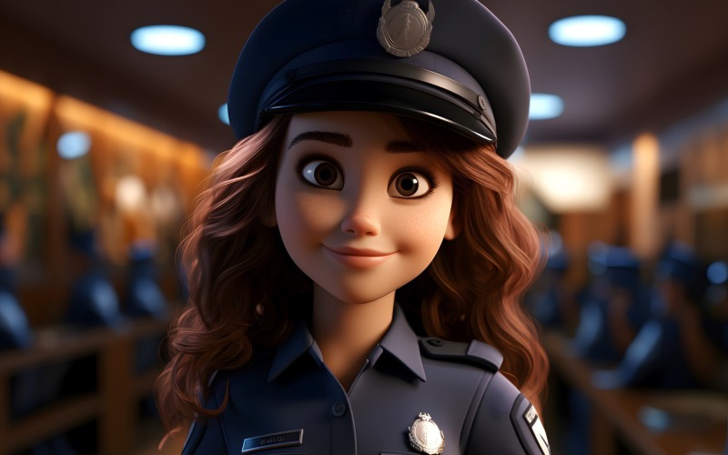 3D-karaktermeisje Politieagent met relevante omgeving 4