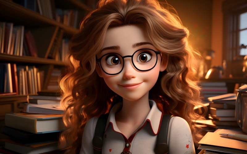 3D-персонаж-девочка-учительница с соответствующей средой 3