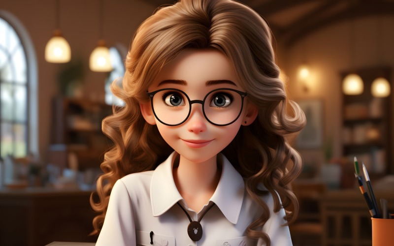 3D-персонаж дитина дівчина вчитель із відповідним середовищем 1
