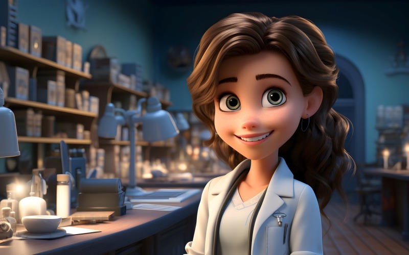 Personaggio 3D Ragazza Veterinaria con ambiente pertinente 3