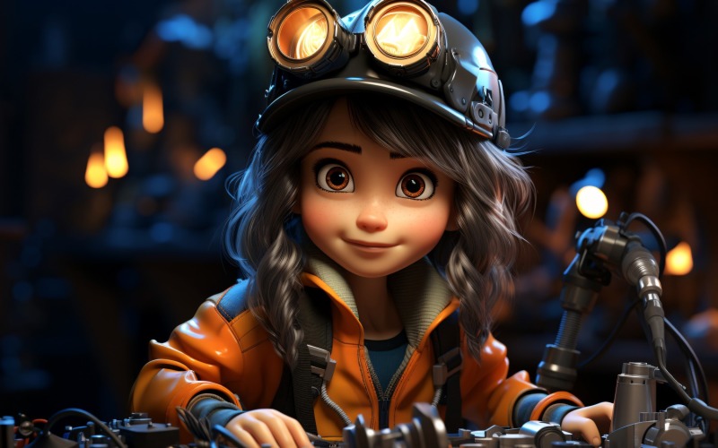 Тривимірний персонаж Дитина Дівчина Зварювальник із відповідним середовищем 3