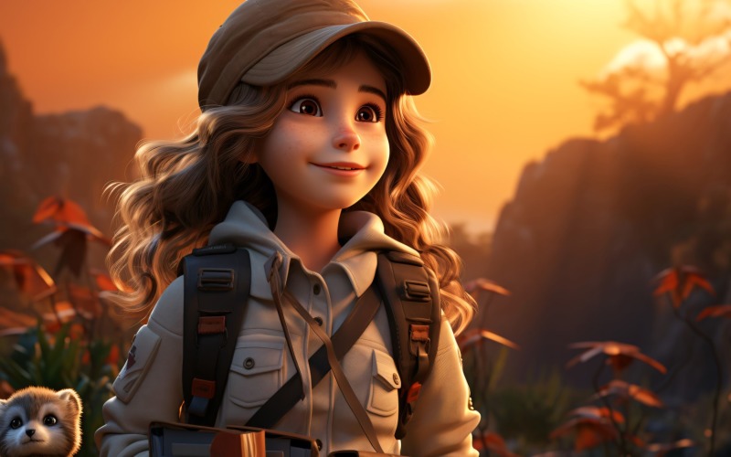 3D Character Child Girl Zoologist with relevant environment 3