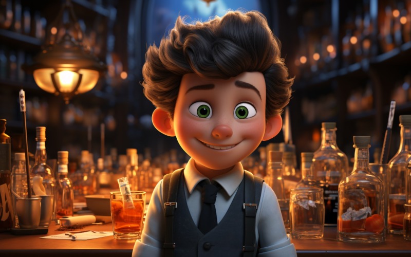 3D-персонаж Мальчик-бармен в соответствующей обстановке 3