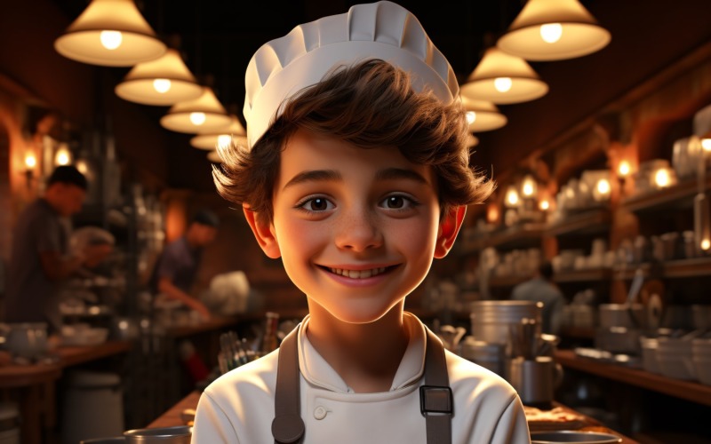3D pixar Character Child Boy Chef with relevant environment 3