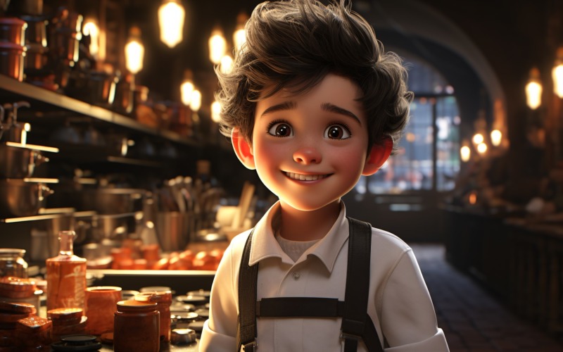 3D pixar Character Child Boy Kock med relevant miljö 8