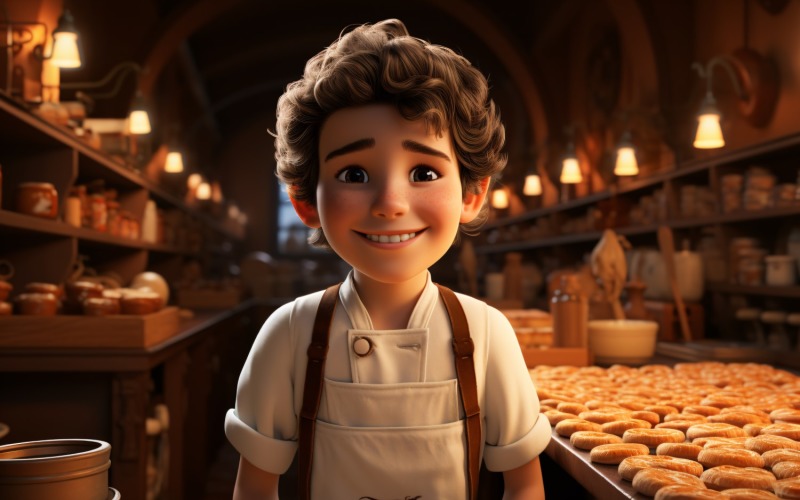3D-Pixar-Charakter „Child Boy Bake“ mit relevanter Umgebung 2