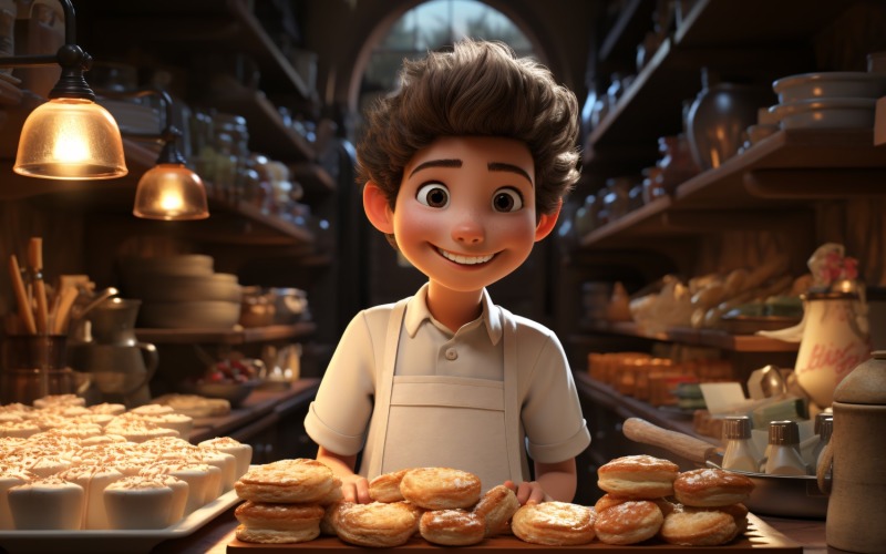 Personaje de Pixar 3D Niño Niño Hornear con entorno relevante 4