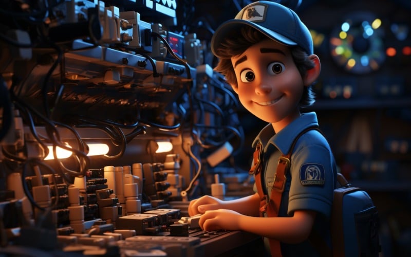 3D Character Child Boy Electrician with relevant environment 4.
