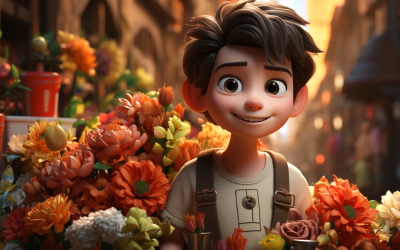 3D Character Child Boy Florist with relevant environment 2