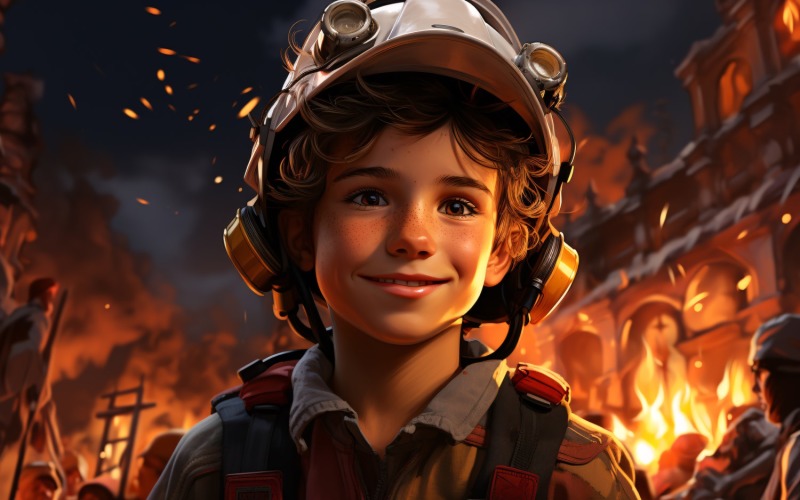 3D-персонаж Дитина Хлопчик Пожежник із відповідним середовищем 3