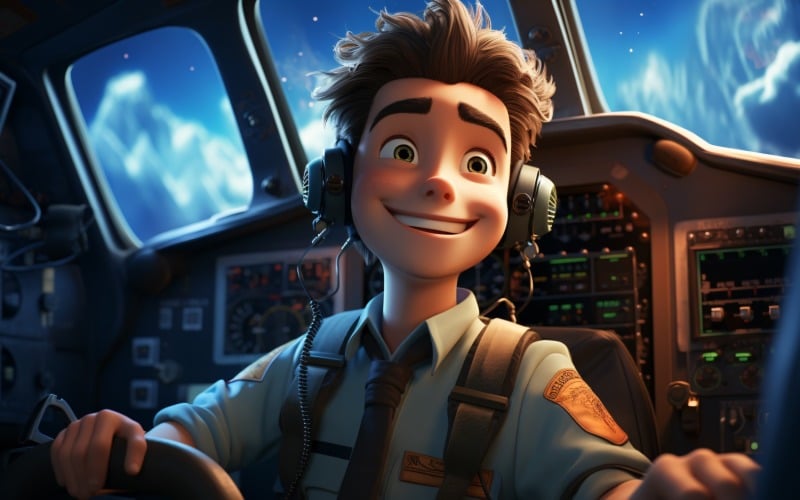 3D Pixar Character Child Boy pilot with relevant environment 3.
