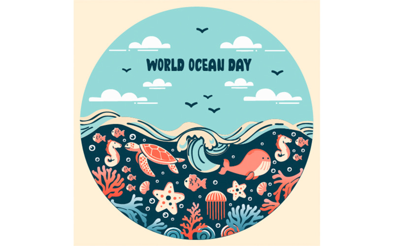 Hand dras till minne av World Ocean Day Illustration