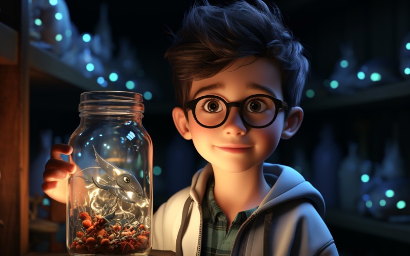 3D-Charakter Kind Junge Wissenschaftler mit relevanter Umgebung 31