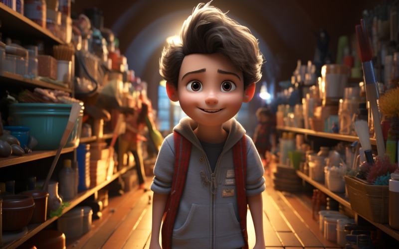 3D-персонаж дитина-хлопчик-прибиральник із відповідним середовищем 2