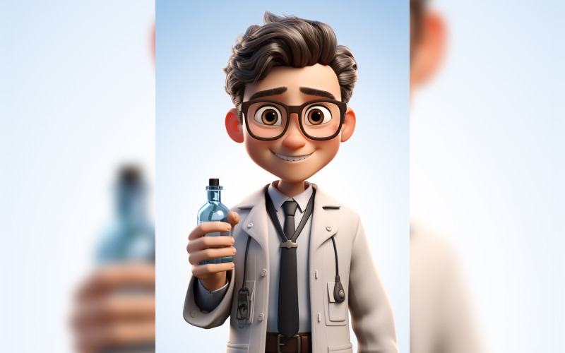 3D postava Child Boy vědec s příslušným prostředím 13