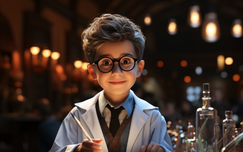 Personnage 3D Enfant Garçon scientifique avec environnement pertinent 26