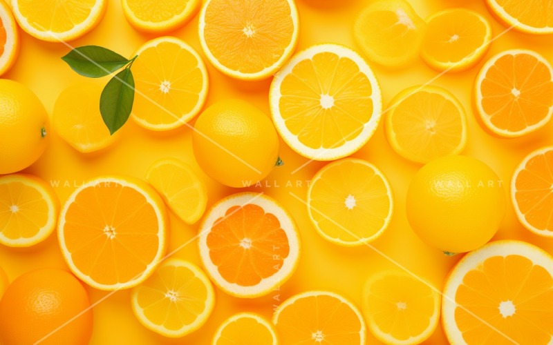 Fondo de frutas cítricas plano sobre fondo amarillo 23