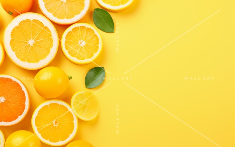 柑橘类水果背景平铺在黄色背景 18