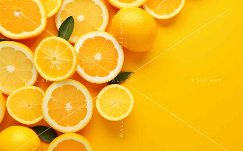 Pozadí citrusových plodů leželo na žlutém pozadí 24