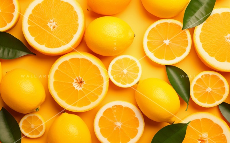 Pozadí citrusových plodů leželo na žlutém pozadí 2