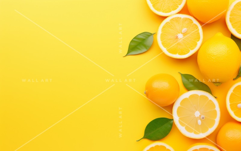 Zitrusfrüchte-Hintergrund flach auf gelbem Hintergrund 17