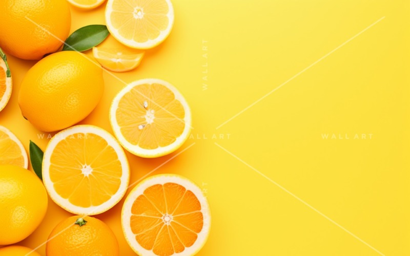 Zitrusfrüchte-Hintergrund flach auf gelbem Hintergrund 20