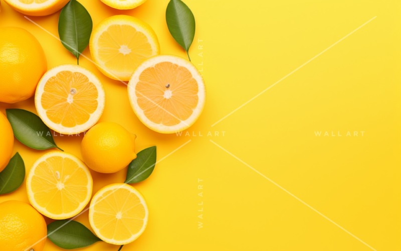 Zitrusfrüchte-Hintergrund flach auf gelbem Hintergrund 25