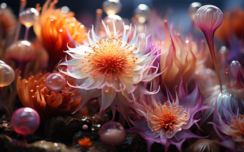 Barevná podvodní rostlina Sea Anemone Scéna 25